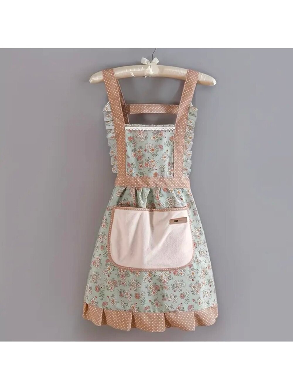 New -Super Cute Adjustable Strap Floral Print Apron w/Pockets -Green -OS